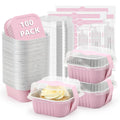 Ruckae 5oz 100 Pcs Square Mini Loaf Pans with Lids-Disposable Foil Dessert Containers,Mini Cake Pans with Lids,Aluminum Dessert Cups for Parties and Weddings (Pink, 5oz)