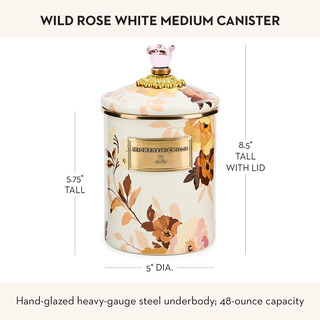 MACKENZIE-CHILDS Enamel Canister, Medium, Wild Rose White
