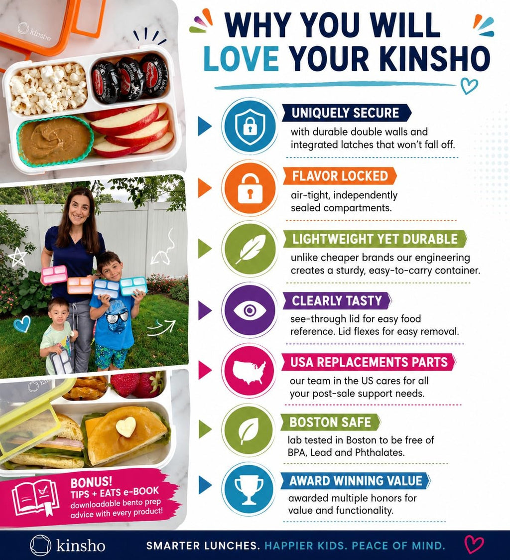 kinsho Bento Lunch Box, Ice Pack Insulated Bag for Kids, Boys, Teens, Blue