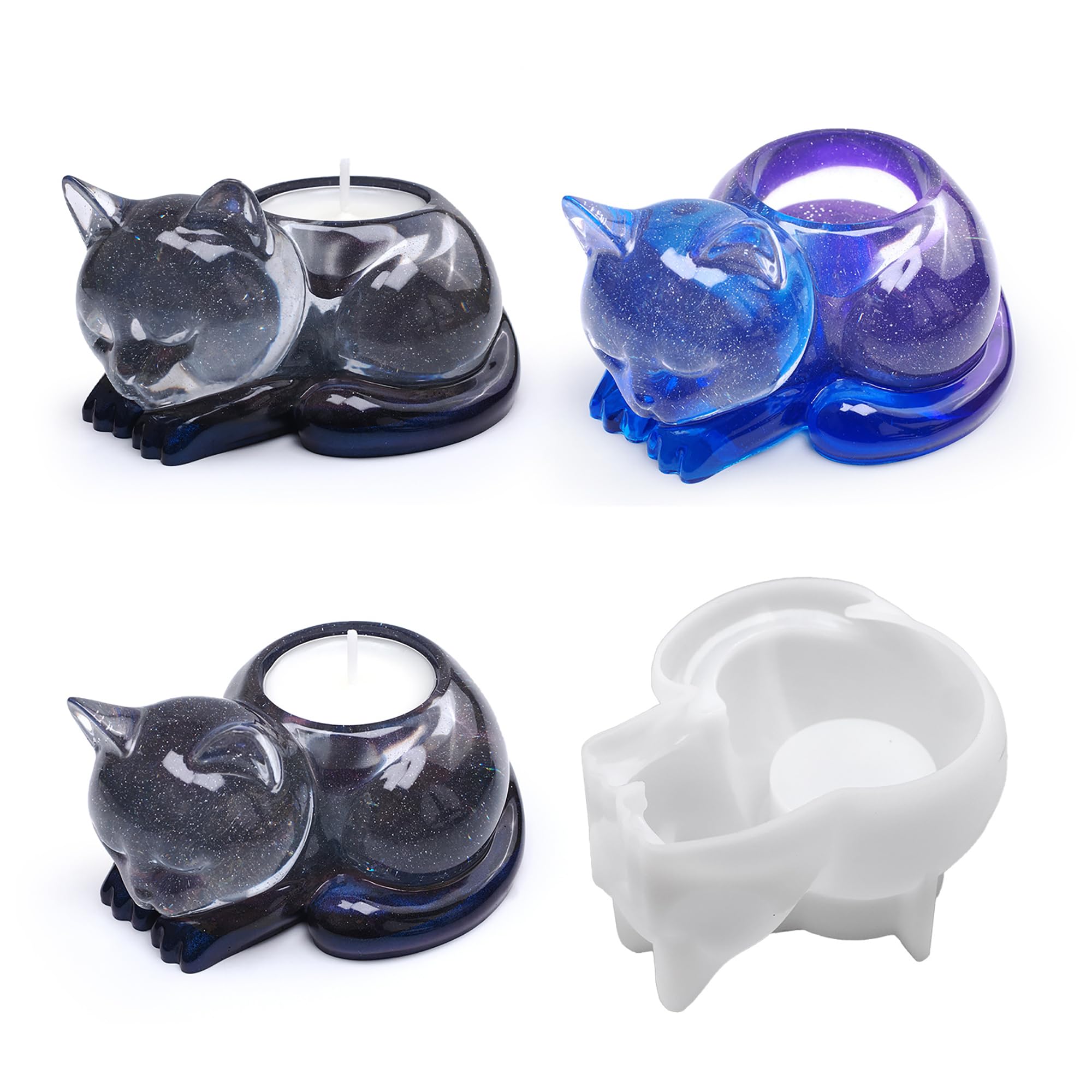 Cat Candle Holder Animal Cylinder Candle & Resin Mold - Resin Casting Silicone Molds for Home Decor & Candle Making Wave Spiral Mold