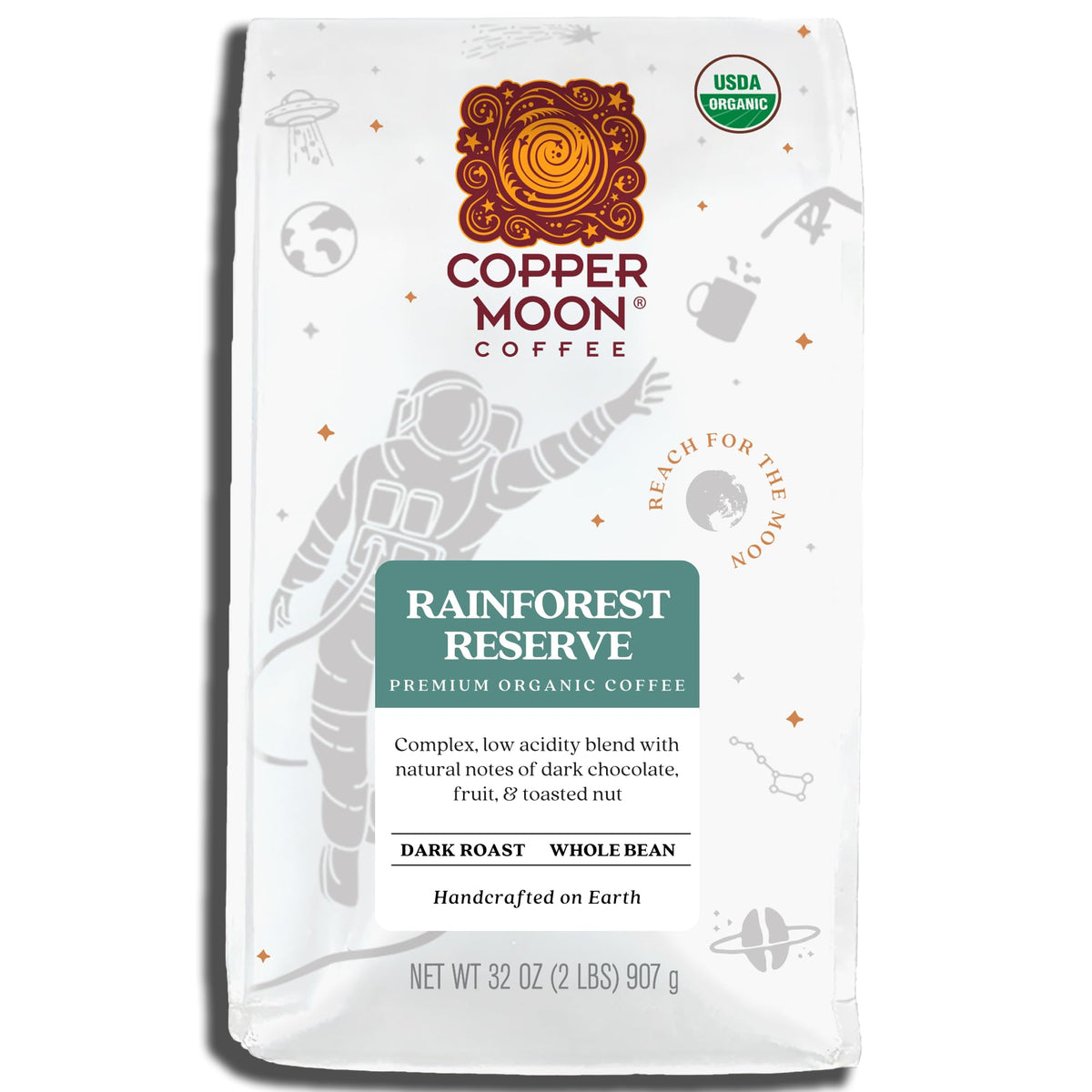 Copper Moon Whole Bean Coffee, Medium Roast, Organic Eco Harvest, 2 lb