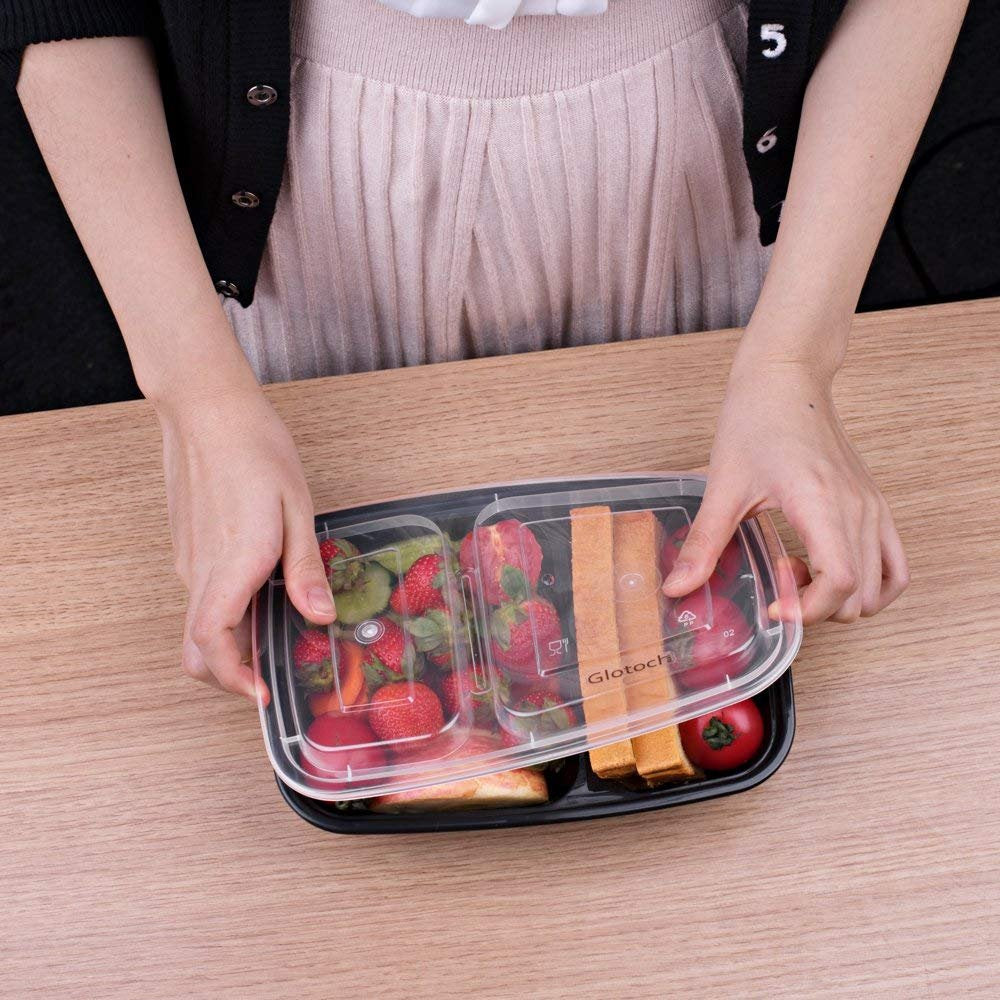 Glotoch 50 Pack(100-Piece)32oz 2-Compartment Meal Prep Containers with Lids