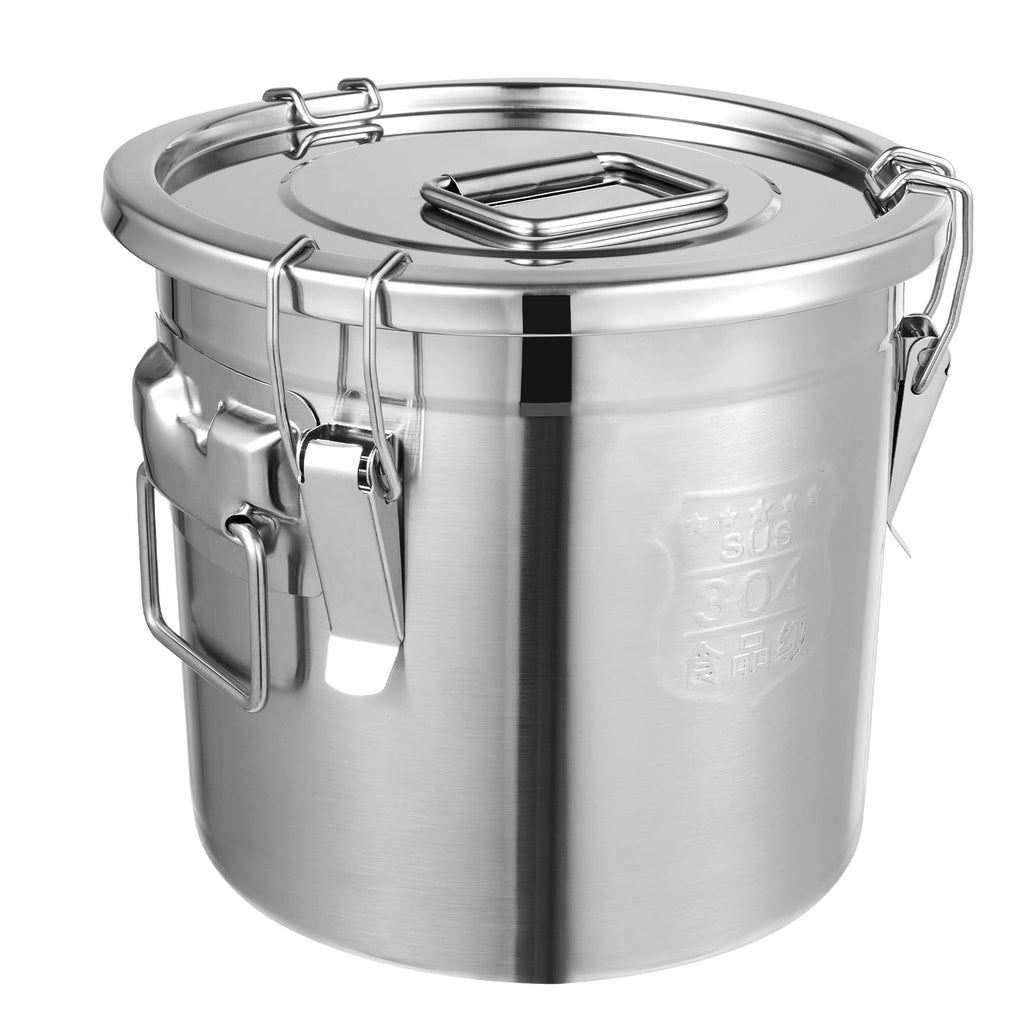 Beaccoss 304 Stainless Steel Airtight Canister for Kitchen, 3.2Gal/405oz Flour Container with Lids and Sturdy Locking Clamp, Metal Bucket Food Storage Containers for Rice Flour Coffee Bean Tea