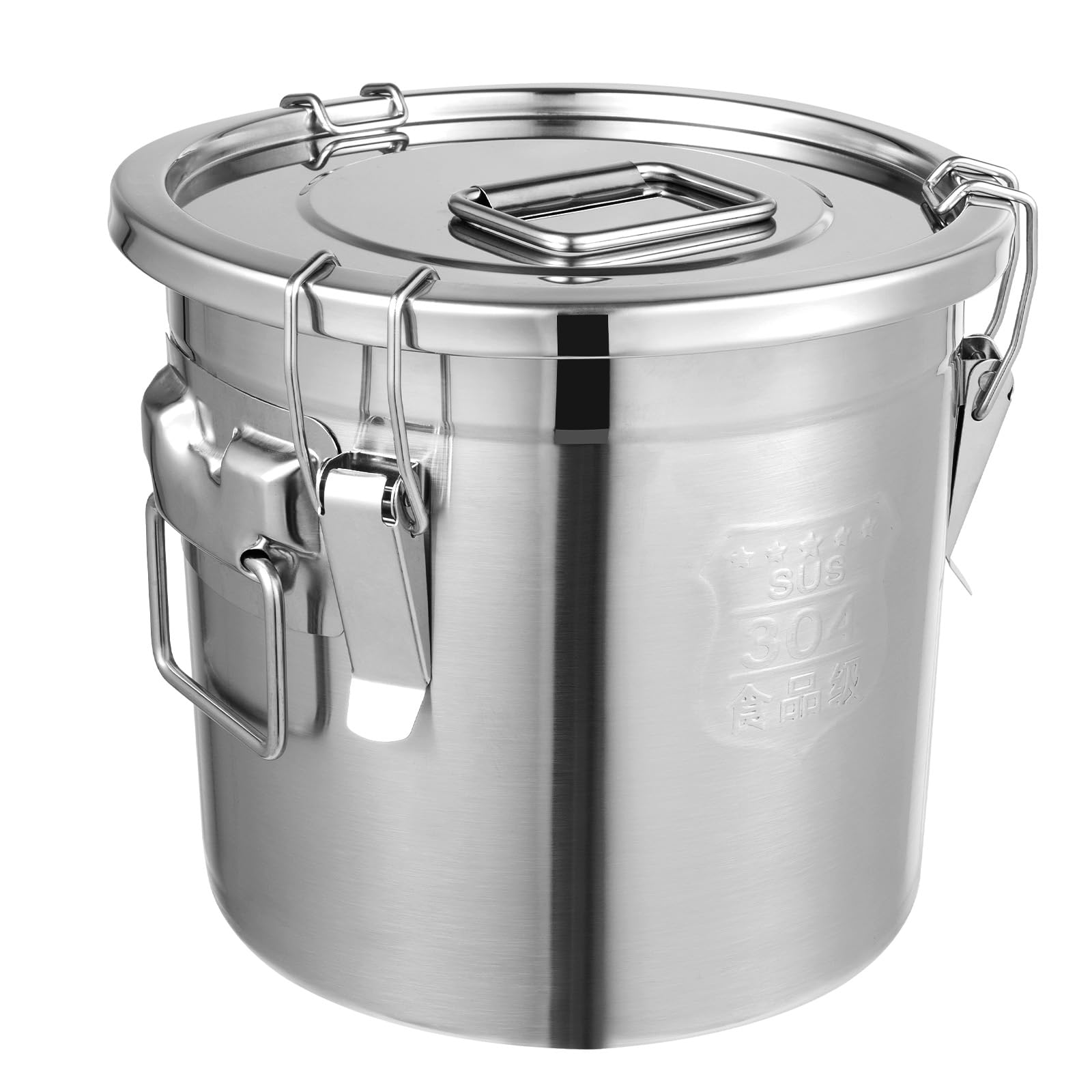 Beaccoss 304 Stainless Steel Airtight Canister for Kitchen, 3.2Gal/405oz Flour Container with Lids and Sturdy Locking Clamp, Metal Bucket Food Storage Containers for Rice Flour Coffee Bean Tea