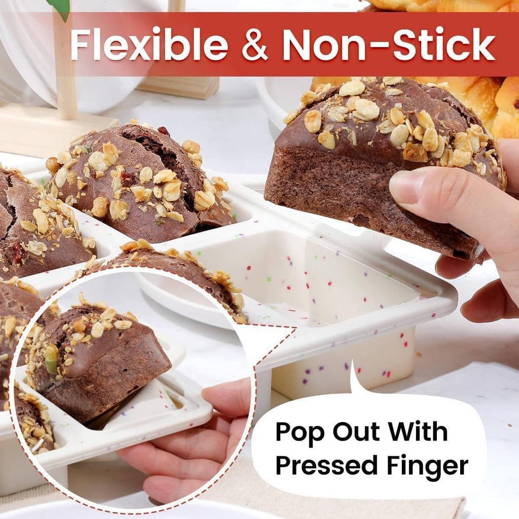 Mini Loaf Pans, Metal Reinforced Frame Silicone Bread Loaf Pans 8 Cavities Nonstick for Baking Cornbread, Mini Bread, Brownie, Cheesecake, Chocolate 2 Pack Confetti