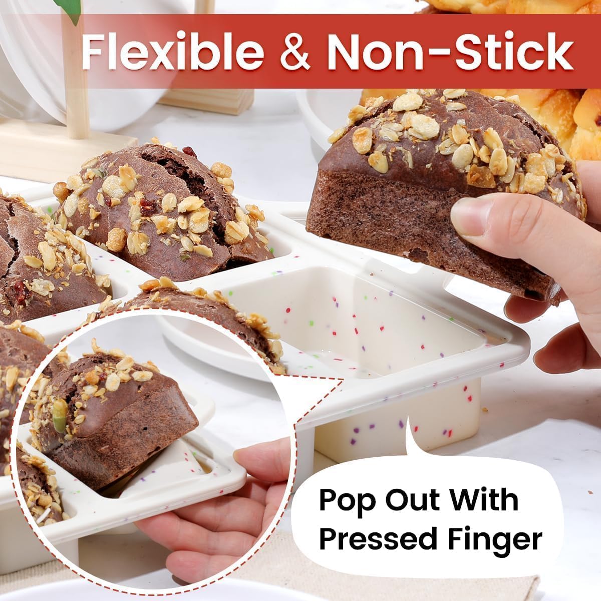 Mini Loaf Pans, Metal Reinforced Frame Silicone Bread Loaf Pans 8 Cavities Nonstick for Baking Cornbread, Mini Bread, Brownie, Cheesecake, Chocolate 2 Pack Confetti