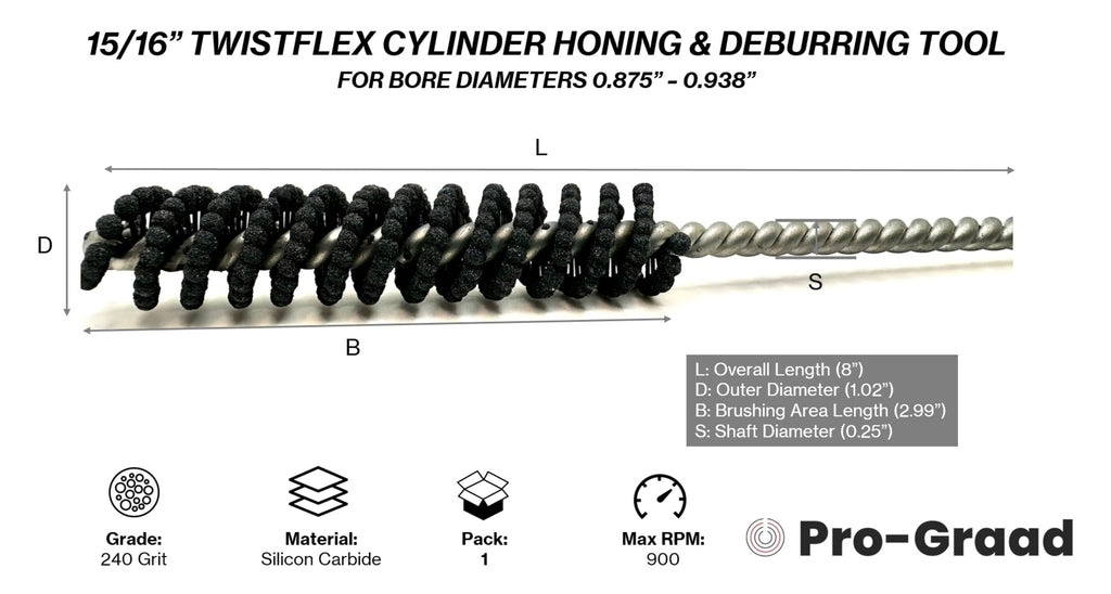 15/16" 240 Silicon Carbide TwistFlex Cylinder Hone for 0.87"- 0.94" Bores