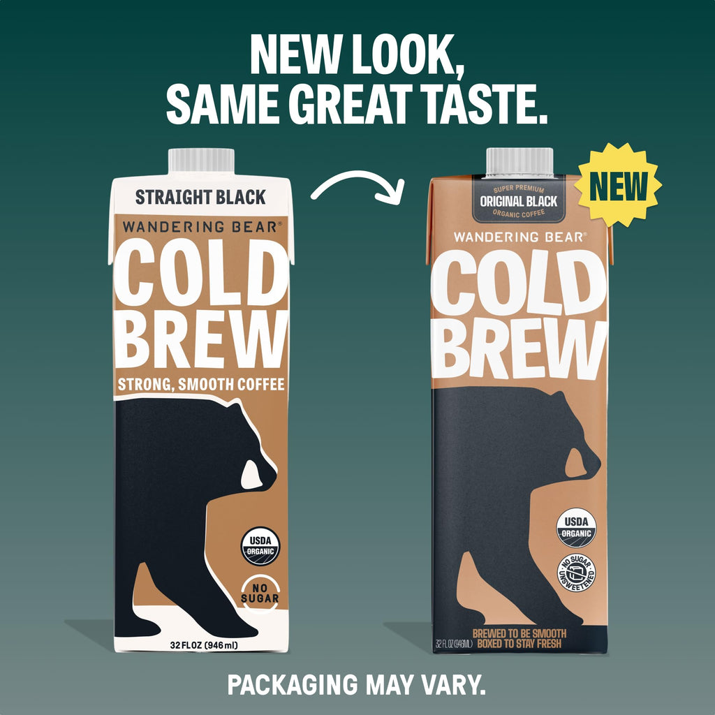 Wandering Bear Straight Black Organic Cold Brew Coffee - 32 fl oz, 6 Pack