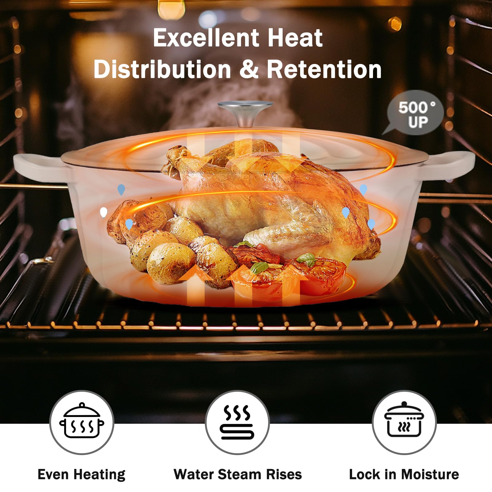 NSIRONS Enameled Dutch Oven Pot with Lid, 7 QT Cast Iron Dutch Oven with Dual Handles, Oval Dutch Oven for Cooking, Bread Baking, Frying, Non-stick Enamel Coated Oven (Caramel White)