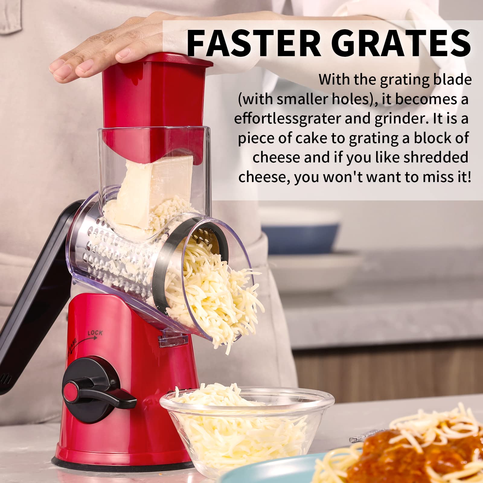 Geedel Rotary Cheese Grater Hand Crank, Cheese Shredder Mandoline Slicer