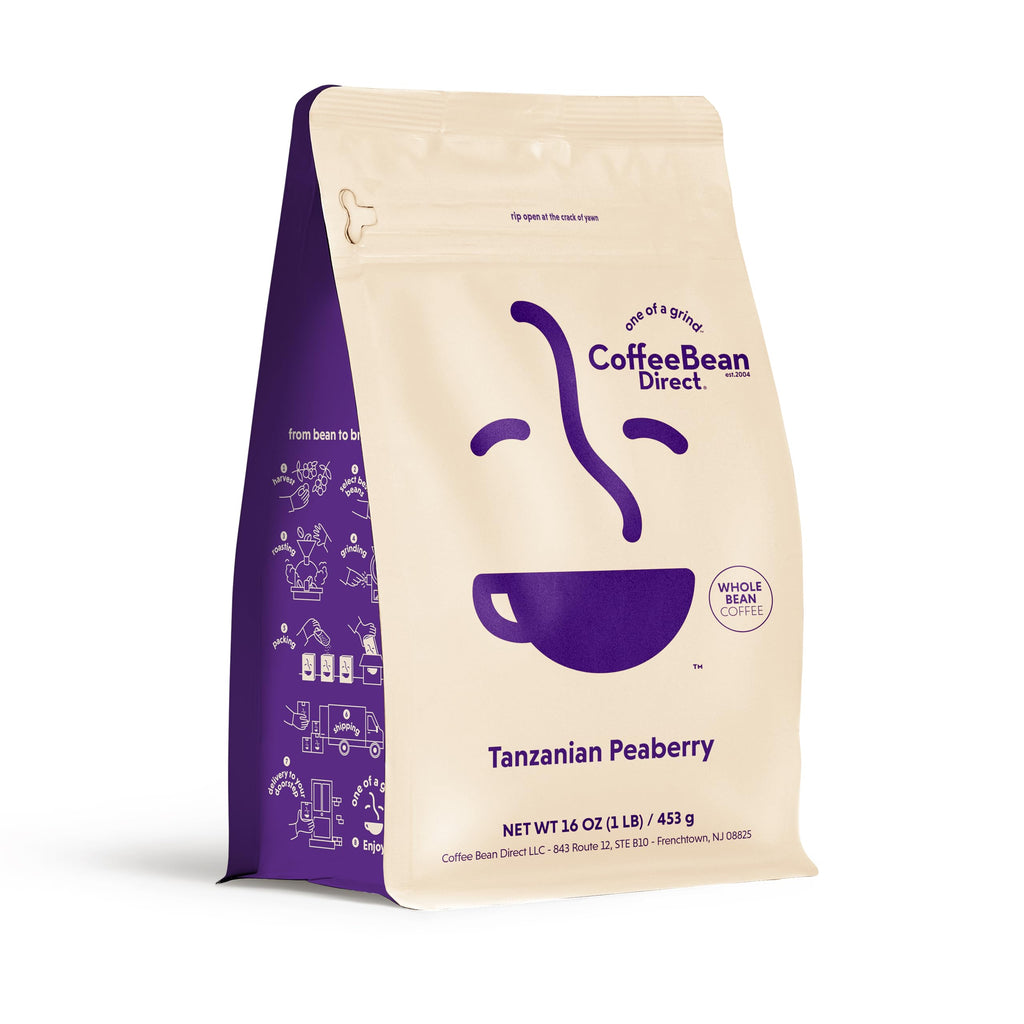 Coffee Bean Direct Tanzanian Peaberry, Whole Bean, 1lb Bag