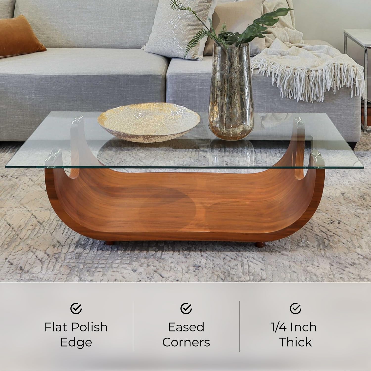 36" x 48" Tempered Glass Table Top with 1/4" Thickness, Flat Polished Edge and Safety Corners Clear Surface Replacement for Dining, Coffee or Office Tables Scratch Resistant