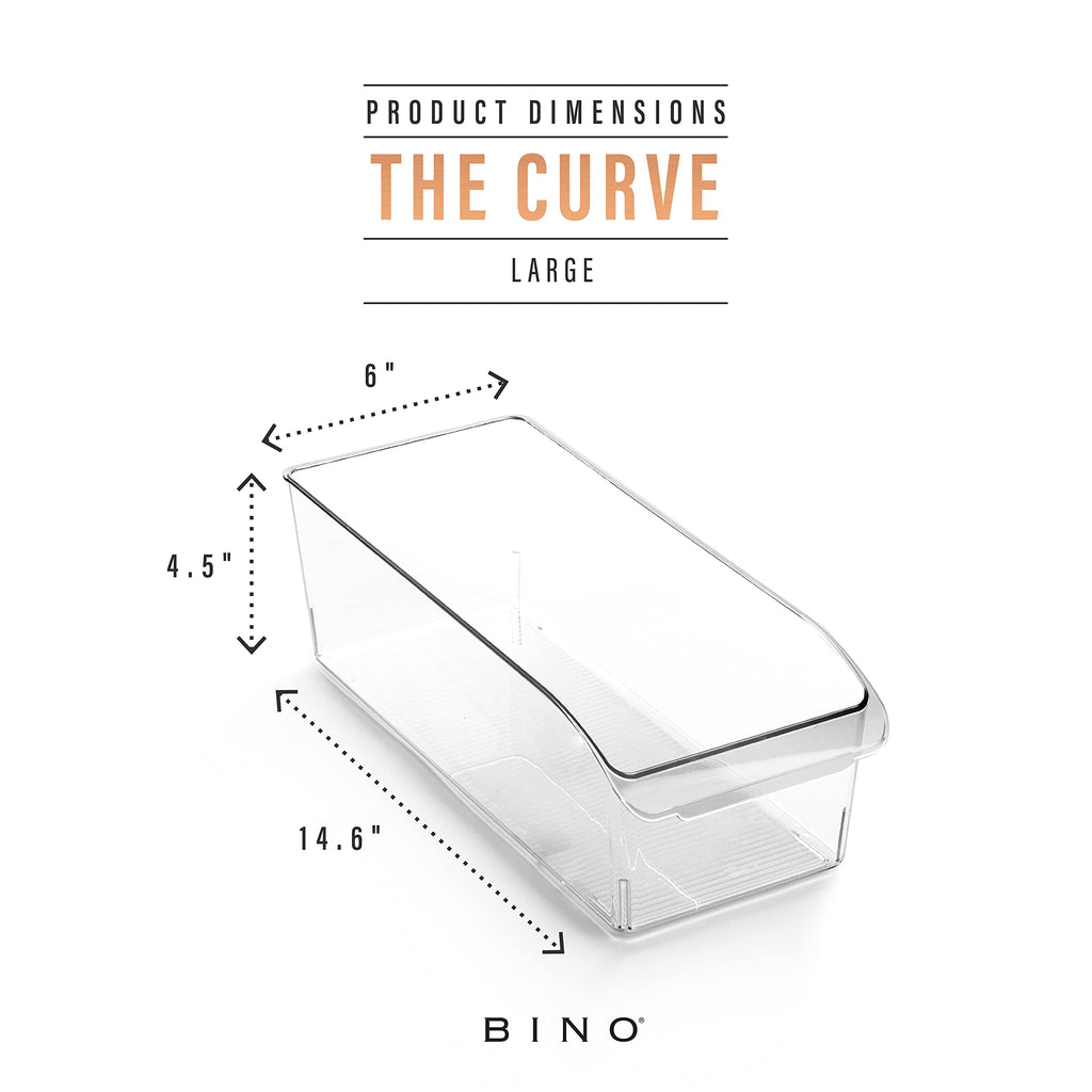 BINO | Plastic Storage Bins, Large | THE CURVE COLLECTION | Multi-Use Fridge / Freezer Organizer | Built-In Handle | BPA-Free | Pantry and Home Organization