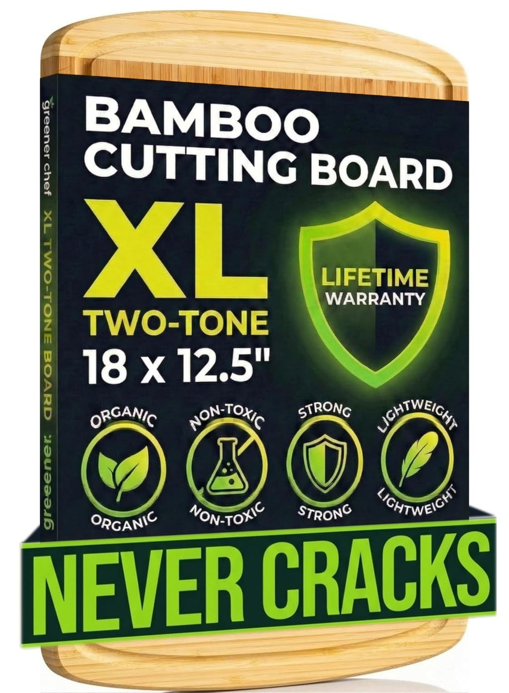 INDESTRUCTIBLE Bamboo Cutting Board (Extra Large) with Vertical Grain Strength Technology - Non Toxic, Spacious and Lightweight 18" XL Chopping Board Gift - Replacements for Life
