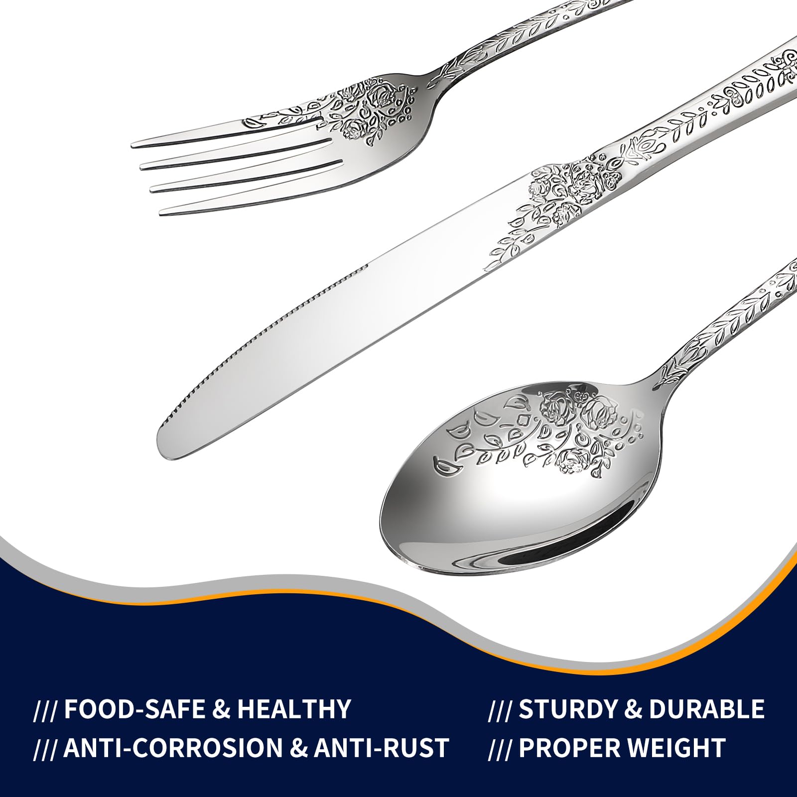 40 Pcs Silverware Set for 8, Food Grade Stainless Steel Flatware Set, Eating Utensils Sets Include Fork/Knife/Spoon, Reusable Cutlery Set for Home Kitchen, Dishwasher Safe, Embossed pattern-1