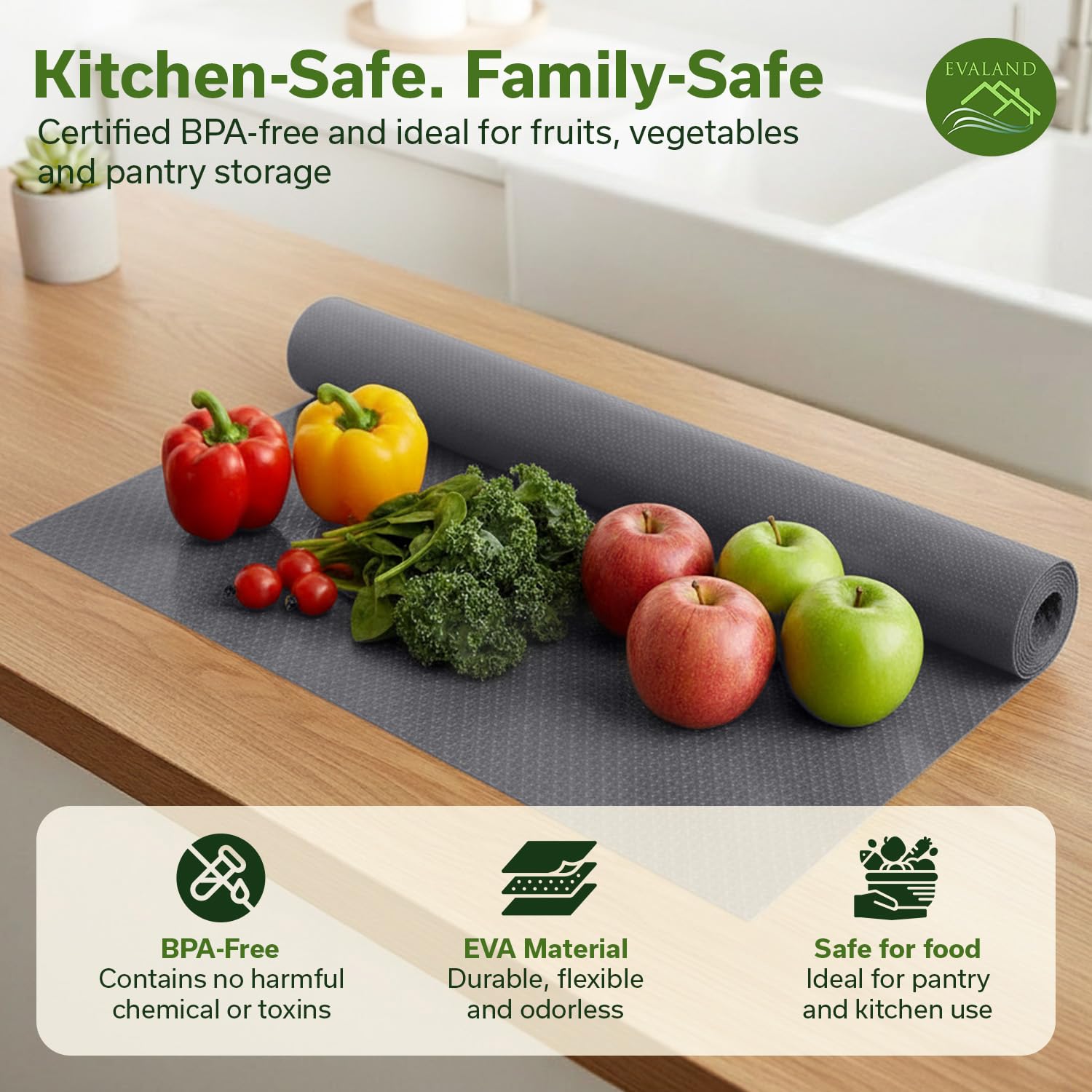 EVALAND Shelf Liner Cabinet Liner Non-Adhesive Drawer Liner 17.7 in x 33 FT