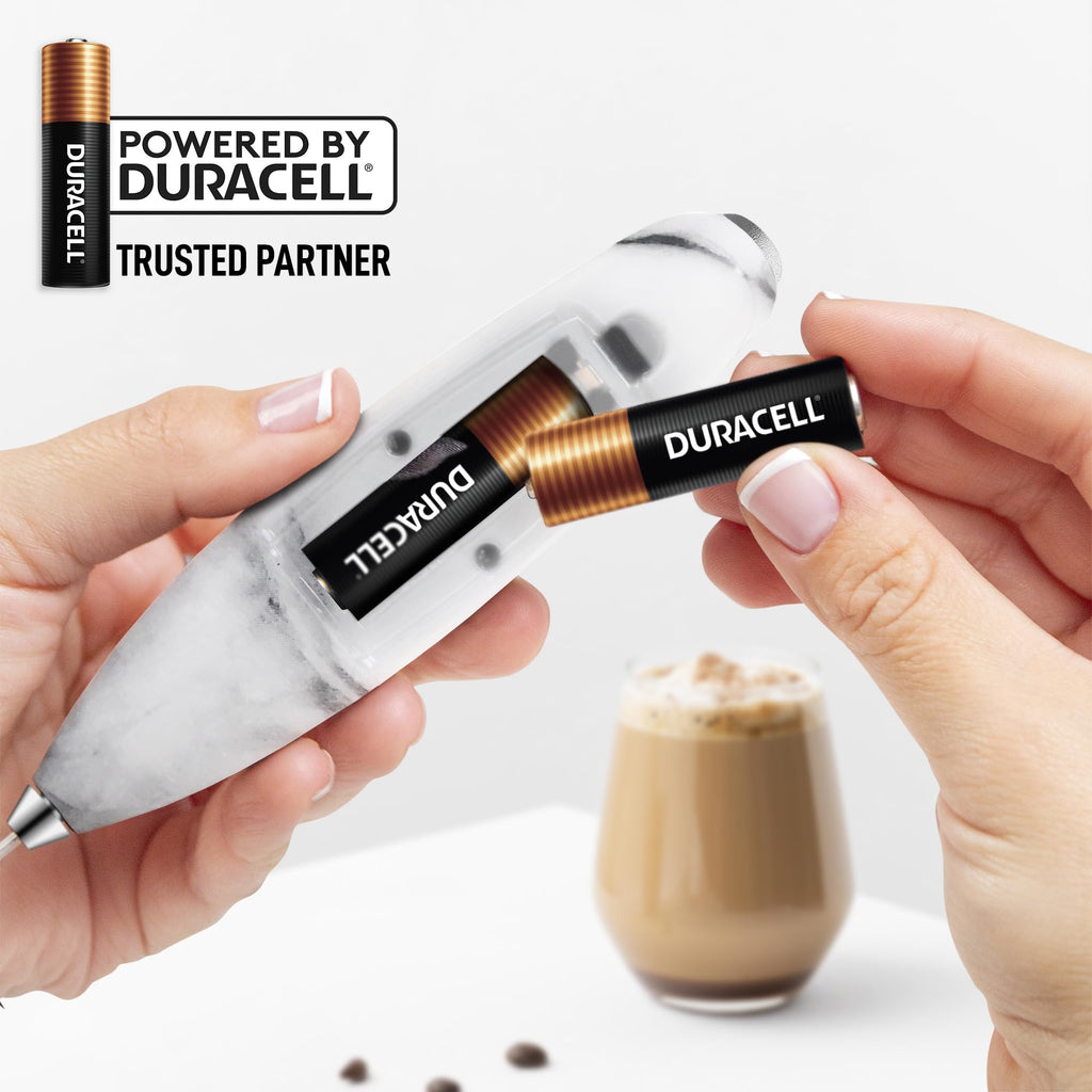 Zulay Kitchen Powerful Milk Frother Wand With Duracell Batteries - Ultra Fast Handheld Drink Mixer - Electric Whisk Foam Maker for Coffee, Lattes, Cappuccino & Matcha - Triple Whisk - Onyx Marble