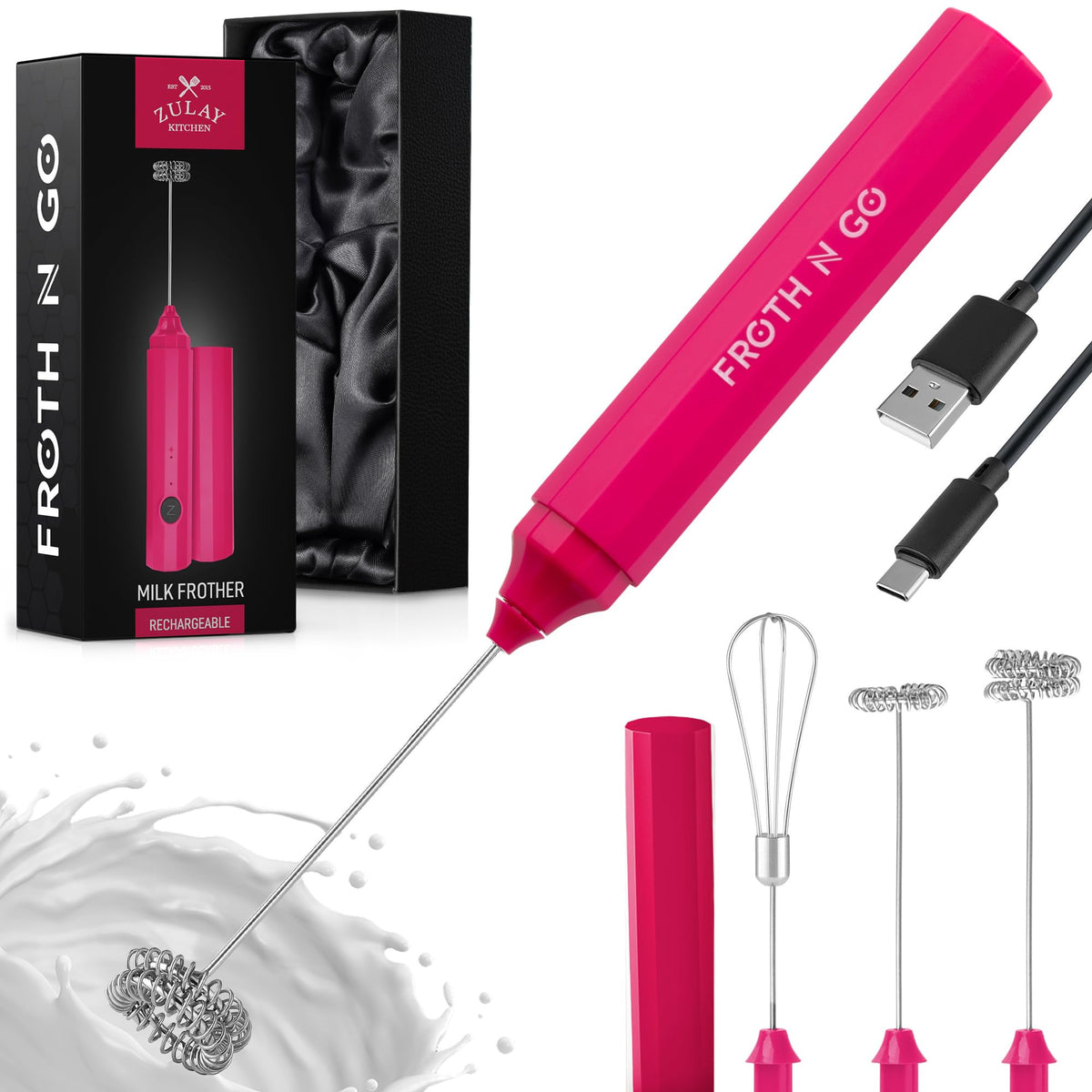 Zulay Powerful Milk Frother for Coffee with Upgraded Titanium Motor - Handheld Electric Whisk, Milk Foamer, Mini Mixer & Coffee Blender for Frappe, Latte, Matcha, No Stand - Pristine Teal