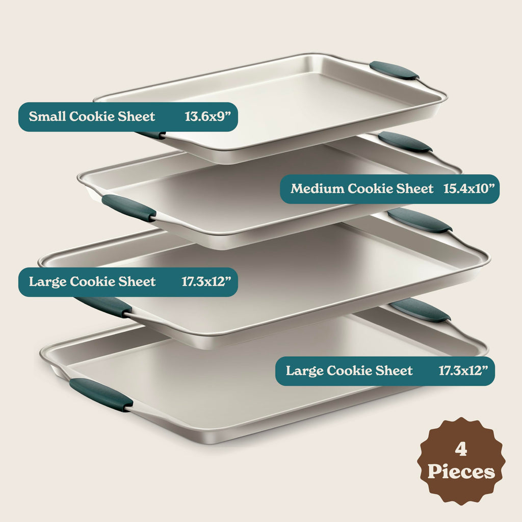 Country Kitchen Nonstick Stackable Bakeware Set - Heavy Duty, Durable, Easy Release Baking Set, Sage, 4 Pcs