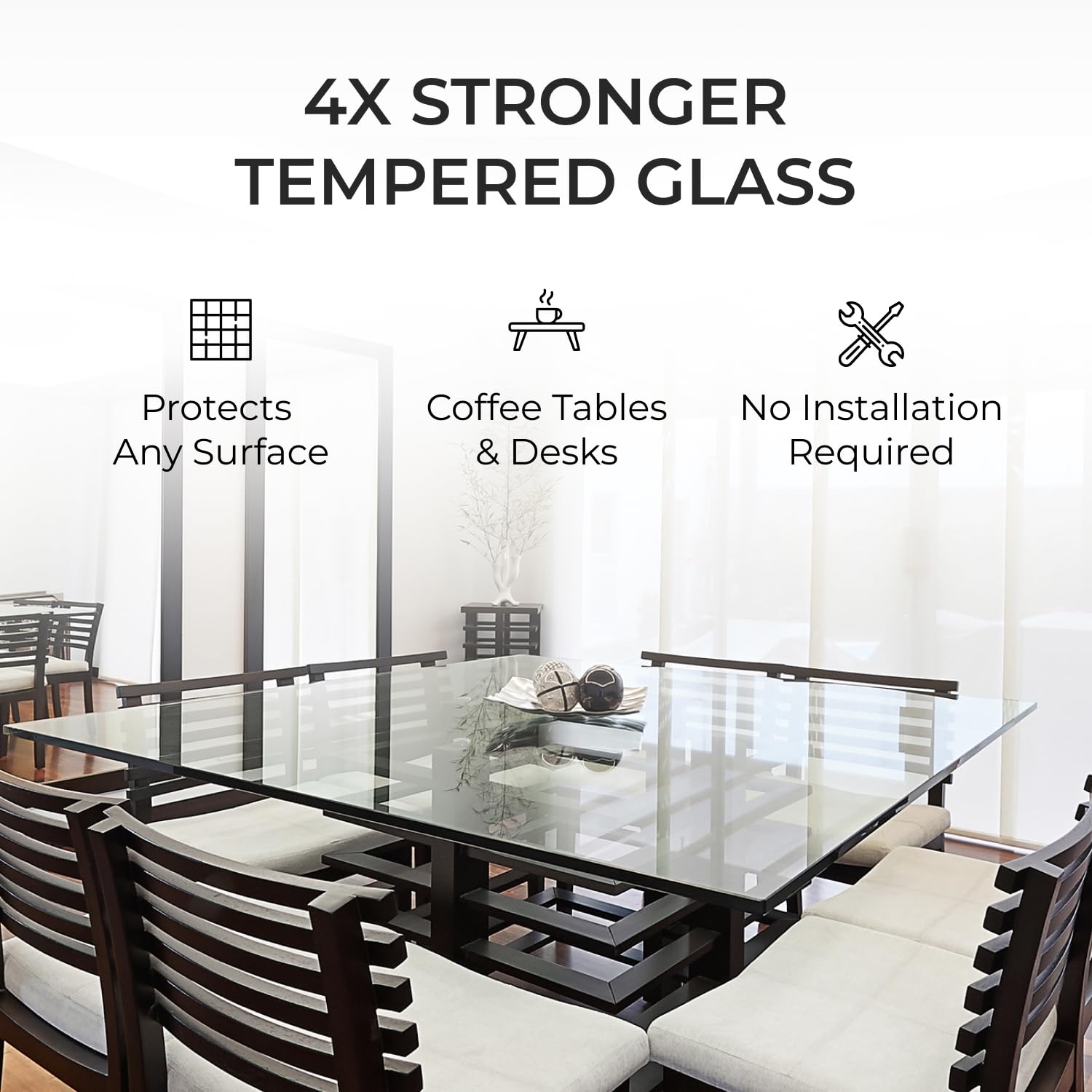 36" x 48" Tempered Glass Table Top with 1/4" Thickness, Flat Polished Edge and Safety Corners Clear Surface Replacement for Dining, Coffee or Office Tables Scratch Resistant