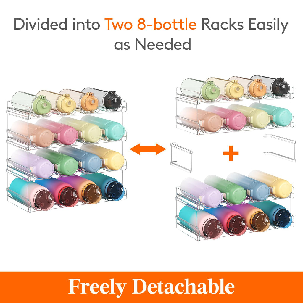 Lifewit Stackable Water Bottle Organizer for Cabinet, Plastic Bottle Holder Fits Bottles/Tumblers up to 3.8" Diameter for Pantry/Countertop, 4 Tier Holds 16 Bottles 41 x 20 x 34 cm/16 x 8 x 13.4