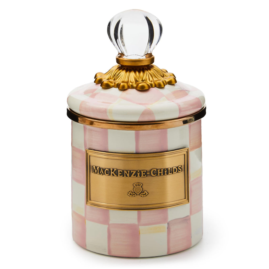 MACKENZIE-CHILDS Enamel Canister, Mini, Pink-and-White Rosy Check