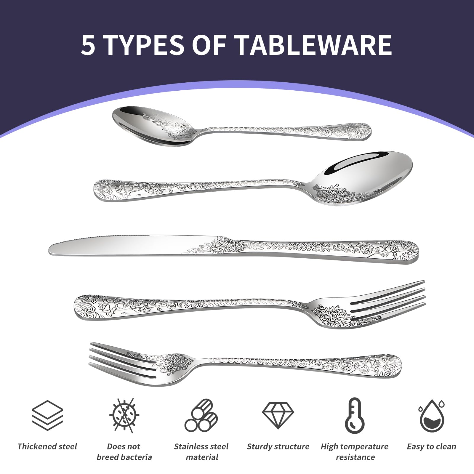 40 Pcs Silverware Set for 8, Food Grade Stainless Steel Flatware Set, Eating Utensils Sets Include Fork/Knife/Spoon, Reusable Cutlery Set for Home Kitchen, Dishwasher Safe, Embossed pattern-1