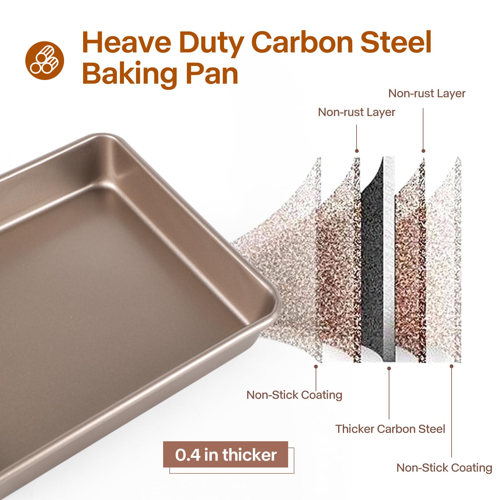 Barlket Rectangle Cake Pan, 9x11 Baking Pan Nonstick, Golden, Easy Release