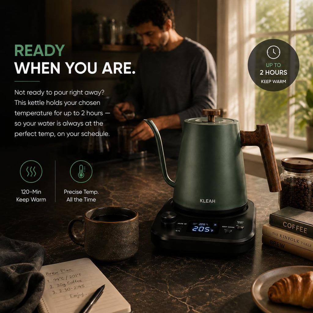 KLEAH Gooseneck Electric Kettle with Temperature Control - 0.8L Automatic Shut Off Tea & Coffee Kettle, Hot Water Boiler Pour Over Coffee Kettle, 1200W Quick Heating Keep Warm, Green