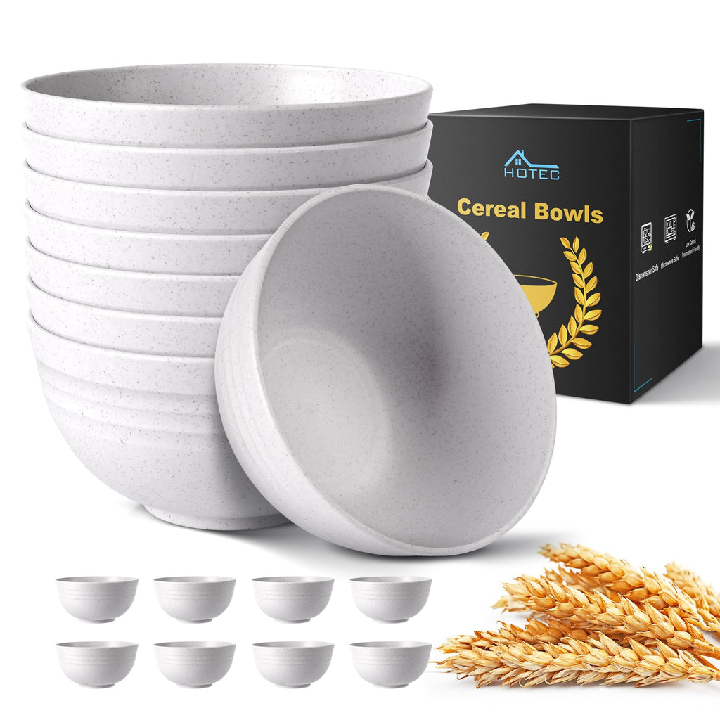HOTEC Unbreakable Wheat Straw Cereal Bowls - Microwave & Dishwasher Safe Soup and Salad Bowls BPA Free, Set of 8, 26oz, Off-White