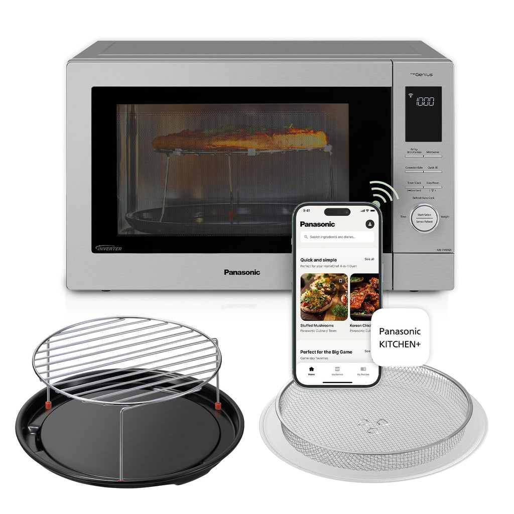 Panasonic HomeChef 4-in-1 Countertop Microwave Air Fryer Combo, Time-Saving 20 Presets + App-Linked Recipes, 1000W 1.2 cu ft Inverter Multi Oven & Convection Tech – NN-CV87QS Stainless Steel