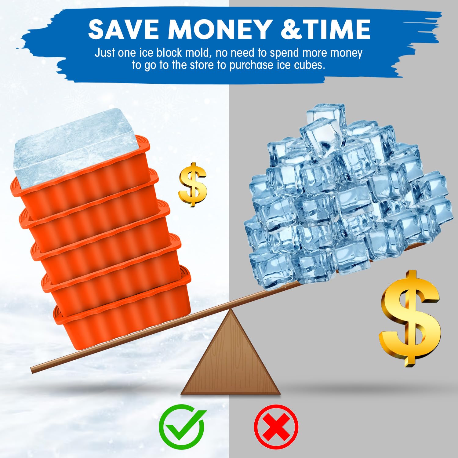 Haldane 5PC Extra Large Ice Block Mold 15LB Ice Cube Bricks Maker Molds for Cold Plunge/Coolers, Reusable Ice Bath Water Chiller, Thick Silicone Ice Bath Accessories Orange