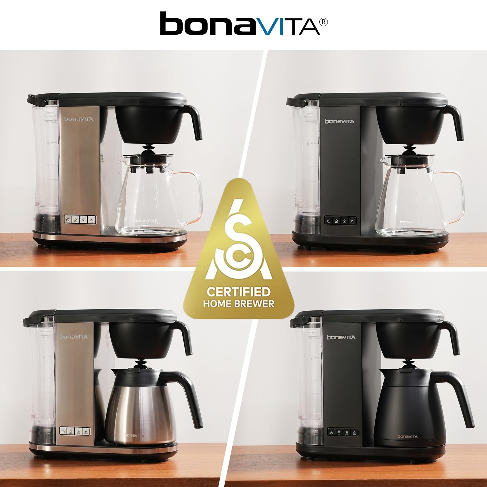 Bonavita Enthusiast 8 Cup Drip Coffee Brewer, Pour Over, SCA Certified Coffee Machine with Glass Carafe, Stainless Steel Panel, Removable Reservoir