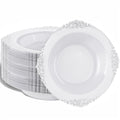 Nervure 50PCS White Plastic Bowls with Silver Rim 12oz Disposable Soup Bowl