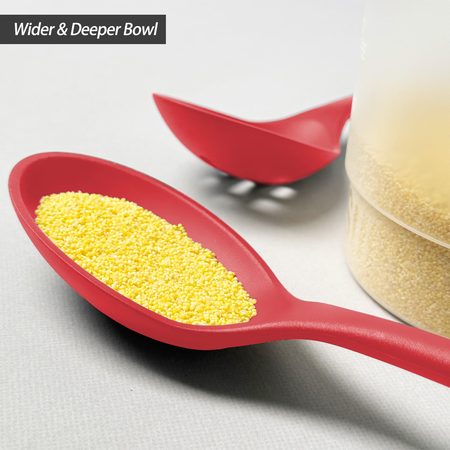 Silicone Spoons for Cooking - Extra Large Kitchen Spoons for Mixing, Serving, & Stirring - 600°F Heat-Resistant Non Stick Utensils Ladle & Skimmer- Dishwasher Safe, Red