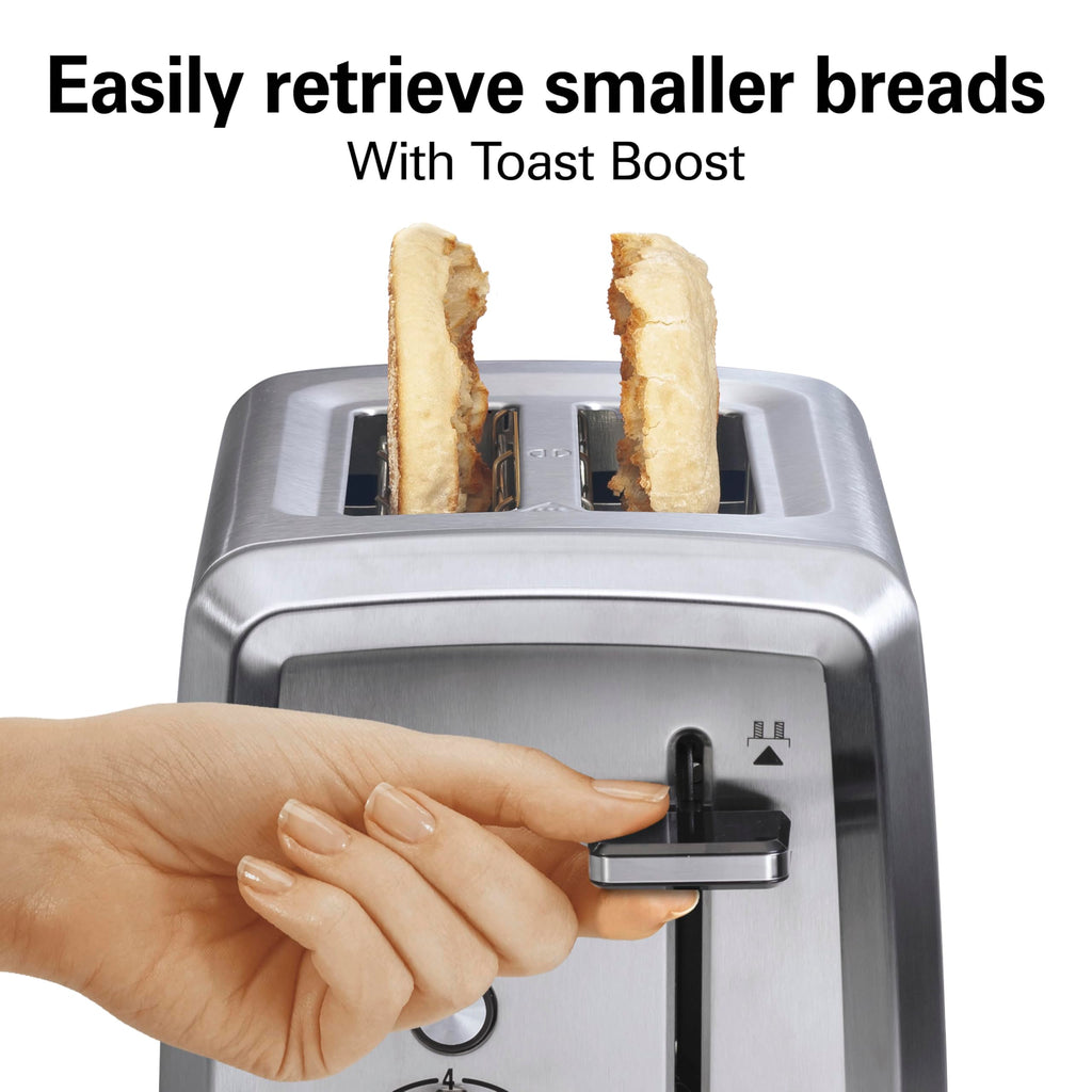 Hamilton Beach 2 Slice Toaster with Extra-Wide Slots, Bagel Setting, Toast Boost, Slide-Out Crumb Tray, Auto-Shutoff & Cancel Button, Defrost Function, Stainless Steel (22794)