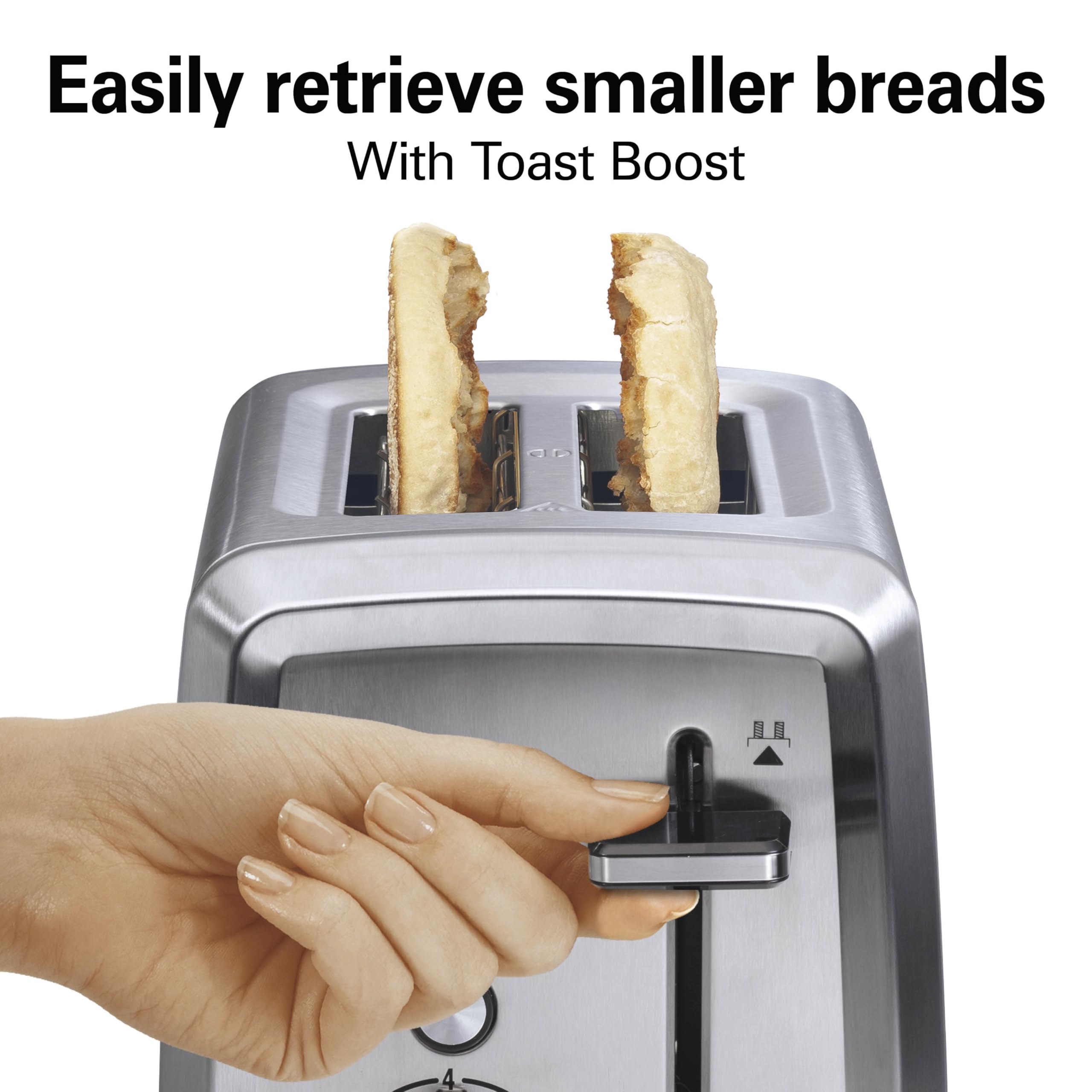 Hamilton Beach 2 Slice Toaster with Extra-Wide Slots, Bagel Setting, Toast Boost, Slide-Out Crumb Tray, Auto-Shutoff & Cancel Button, Defrost Function, Stainless Steel (22794)