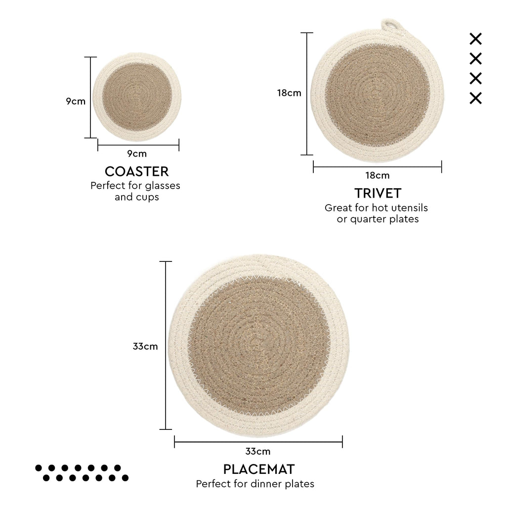 Encasa XO Round Trivet Mats, Heat Resistant Cotton 7" Grey Combo