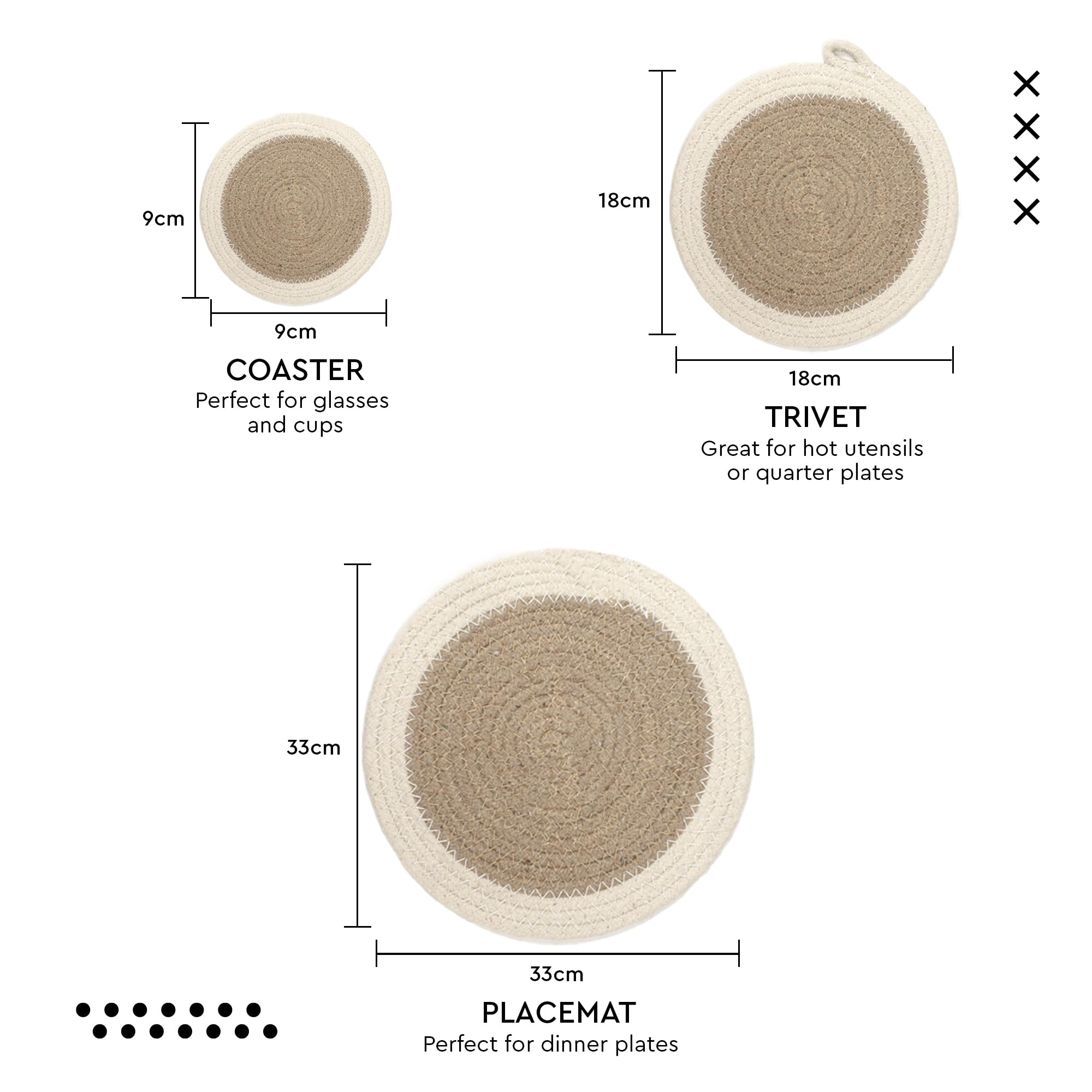 Encasa XO Round Trivet Mats, Heat Resistant Cotton 7" Grey Combo