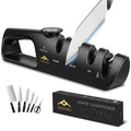 ADDYNO Knife Sharpener, Adjustable Angle 4-in-1 Kitchen Knife Sharpener, 3-Stage Coarse Sharpen Fine with Scissors Slot, Non-Slip Base Ergonomic Handle for Household Knives and Scissors