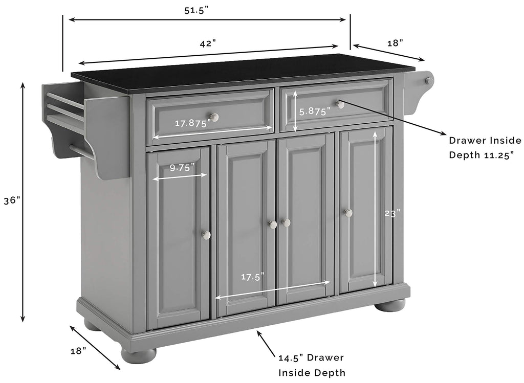 Crosley Furniture Alexandria Granite Top Rolling Kitchen Island Storage Cart, Microwave Stand, Spice Rack, Gray