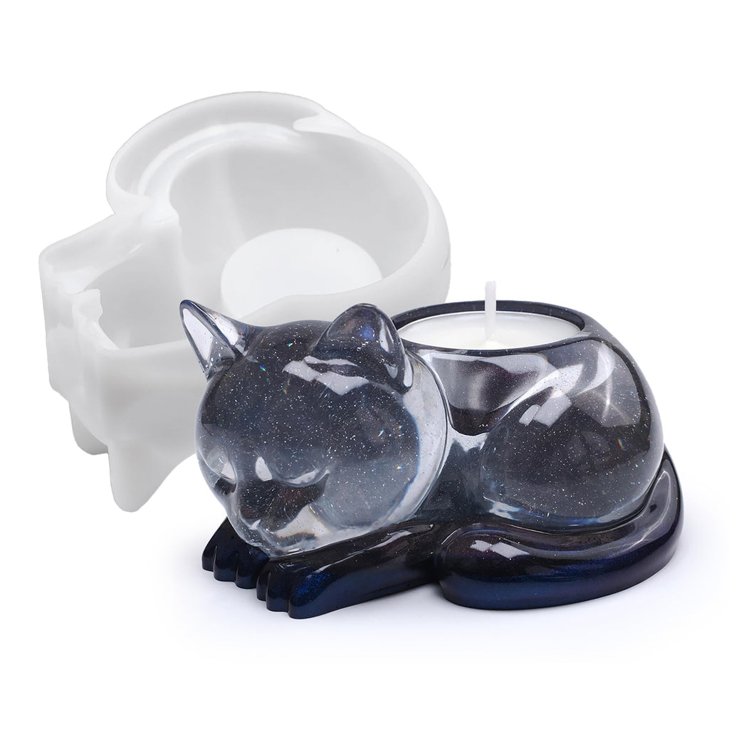 Cat Candle Holder Animal Cylinder Candle & Resin Mold - Resin Casting Silicone Molds for Home Decor & Candle Making Wave Spiral Mold