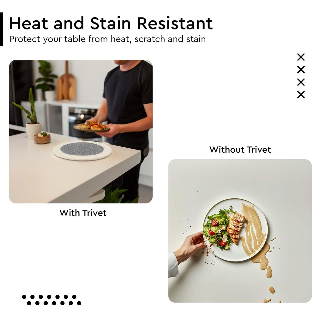 Encasa XO Round Trivet Mats, Heat Resistant Cotton 7" Grey Combo