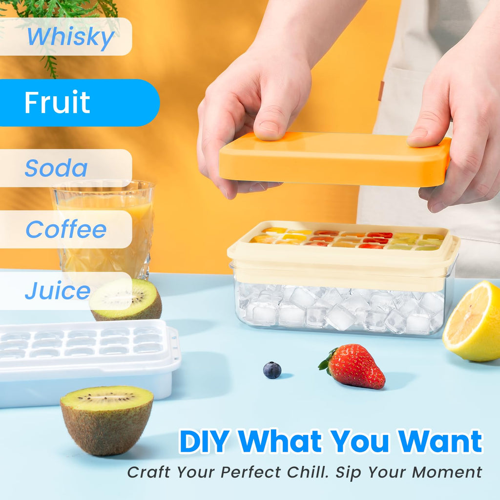 PHINOX Ice Cube Tray with Lid and Bin, Easy Release 84 Cubes for Freezer