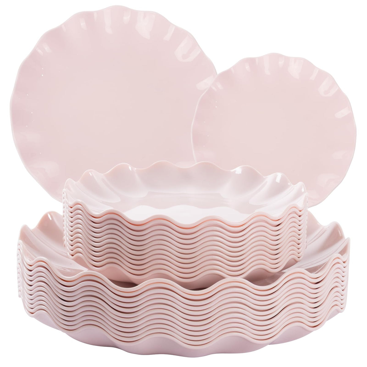 LIYH 24Pcs Green Unbreakable Plastic Plates for Birthday Scalloped