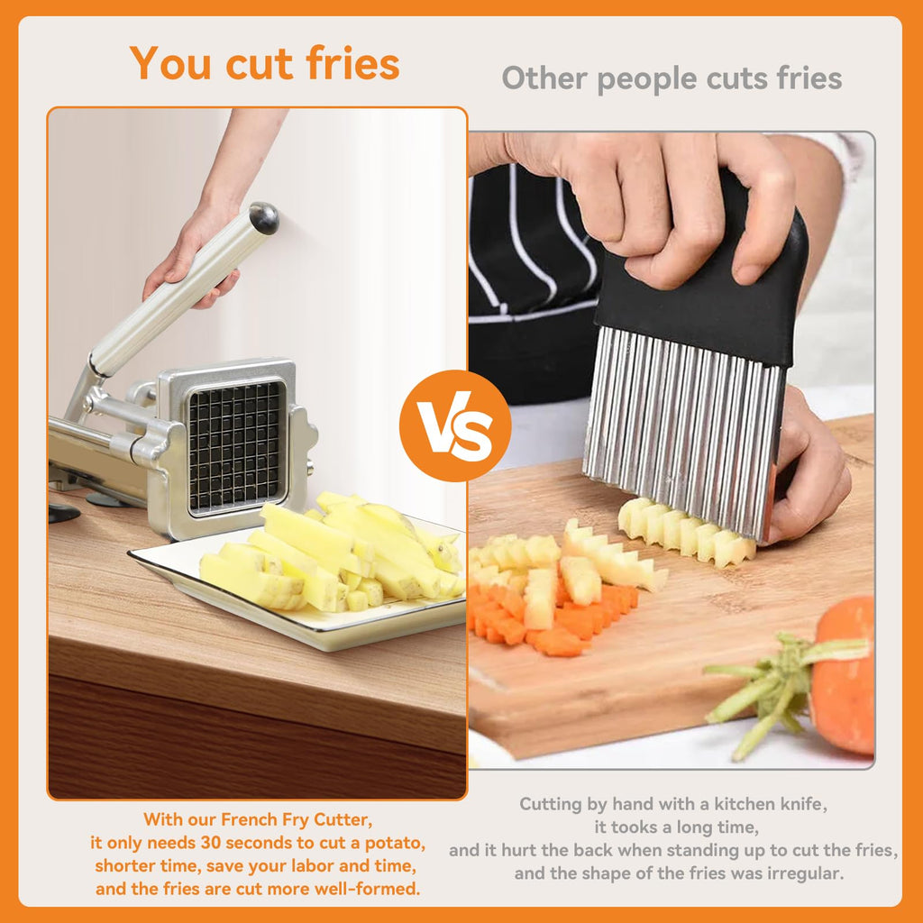 MYTASUY Commercial French Fry Cutter Stainless Steel.Potato Cutter for French Fries with 3/8Inch Blade, Commercial French Fry Cutter Manual Potatoes Cutting Machine with Suction Feet.
