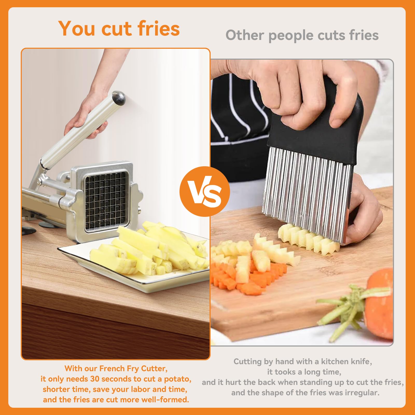 MYTASUY Commercial French Fry Cutter Stainless Steel.Potato Cutter for French Fries with 3/8Inch Blade, Commercial French Fry Cutter Manual Potatoes Cutting Machine with Suction Feet.
