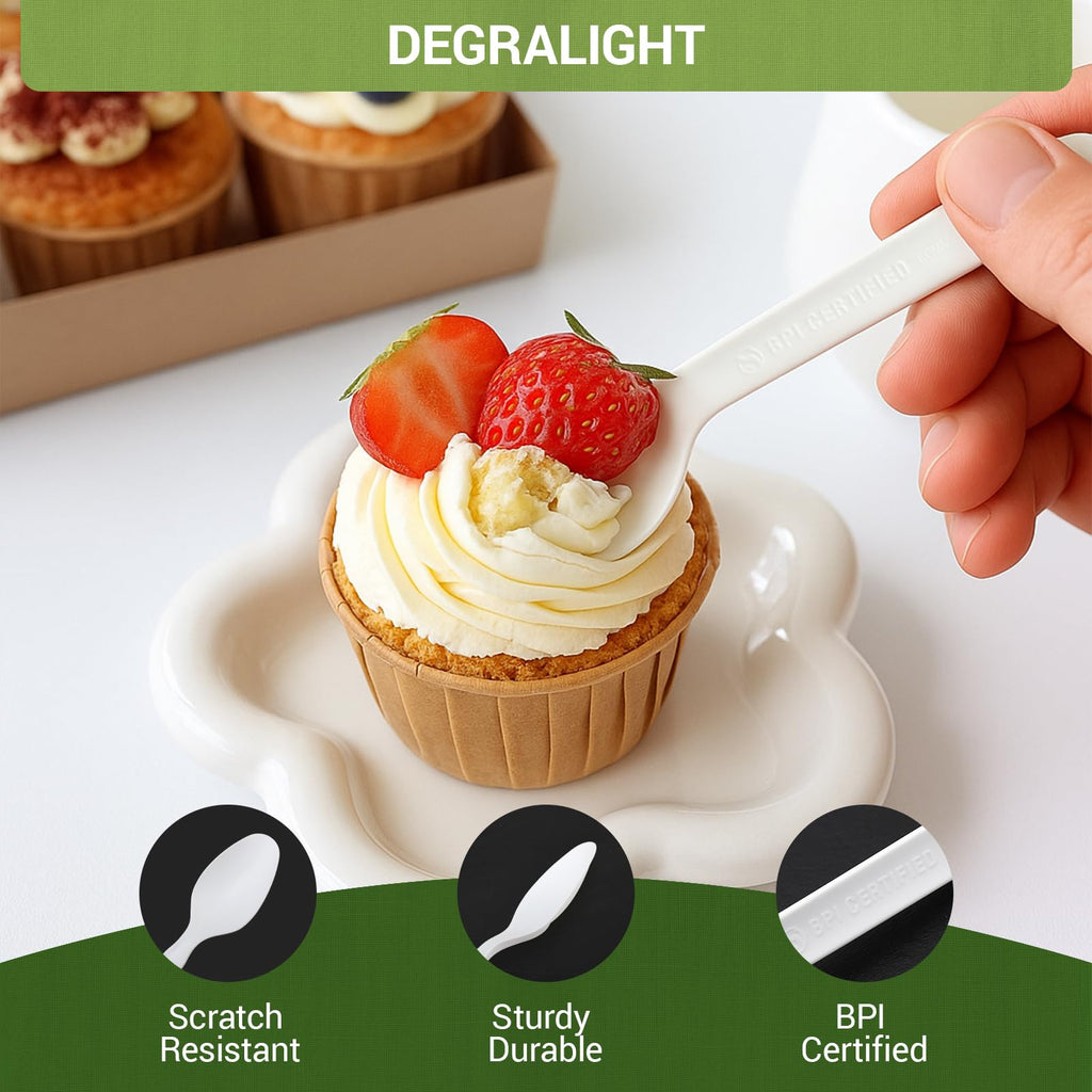 Degralight [500 Pcs] Compostable Spoons Bulk Biodegradable Utensils BPI Certified Disposable Spoons Alternative to Plastic Spoons for Daily, Party & Camping Restaurant