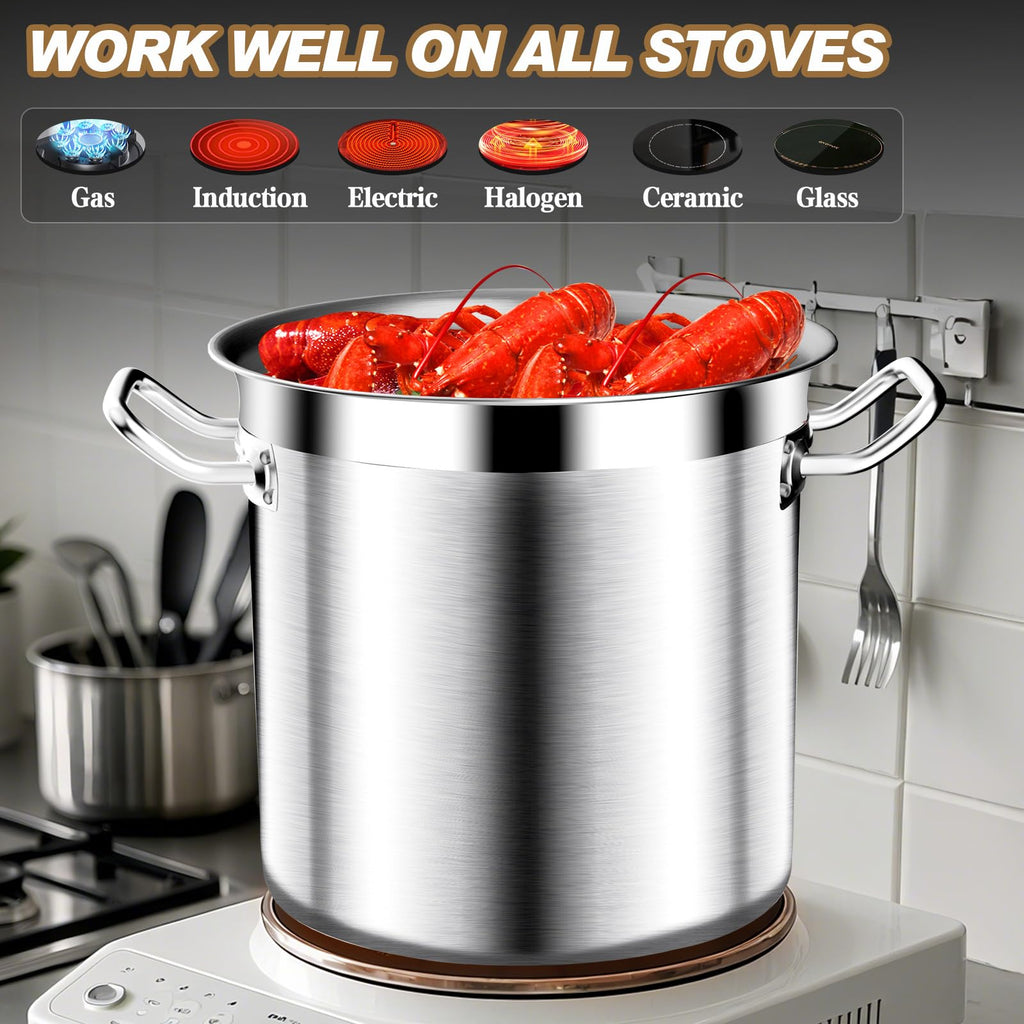 Large Stock Pot - 100QT Stainless Steel Stockpot with Lid, Heavy Duty Tri-Ply Bottom Commercial Grade Soup Pot for Cooking Soup, Stew, Canning, Oven, Gas, Ceramic, Dishwasher Safe