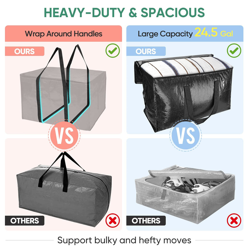 BALEINE 2-Pack Oversized Moving Bags with Reinforced Handles, Heavy-Duty Storage Tote for Clothes, Moving Supplies (Black, 2-Pack)